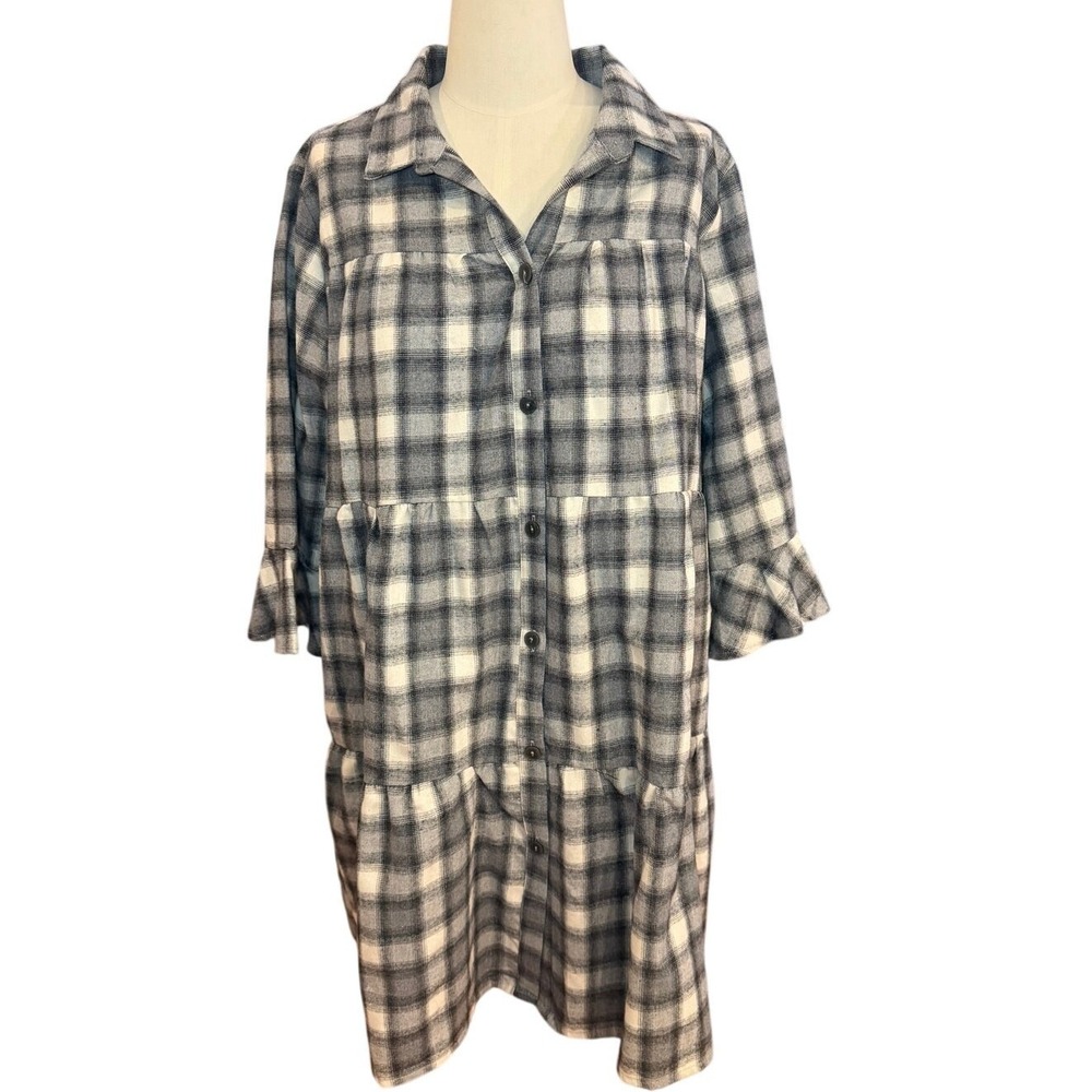 NWT Davi & Dani Button Up Flannel Dress, Babydoll Dress, Ruffle Sleeve, Size Med